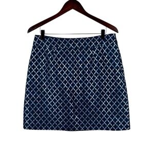 Kate Spade Women's Julie Geometric Silk Navy Blue & Silver Mini Skirt Size 8